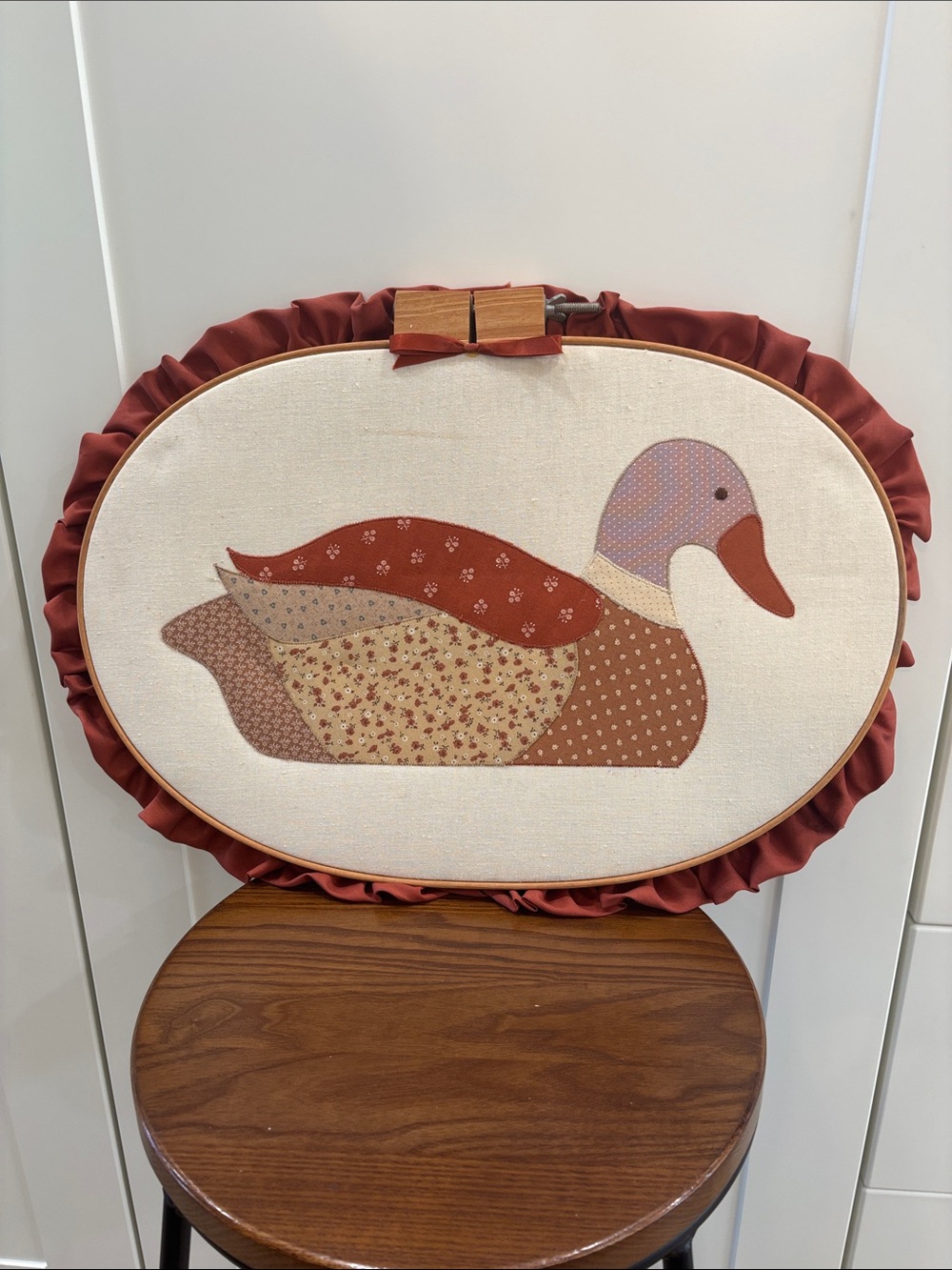 Large Handmade Duck Applique Wall Accent in Rust and Cream